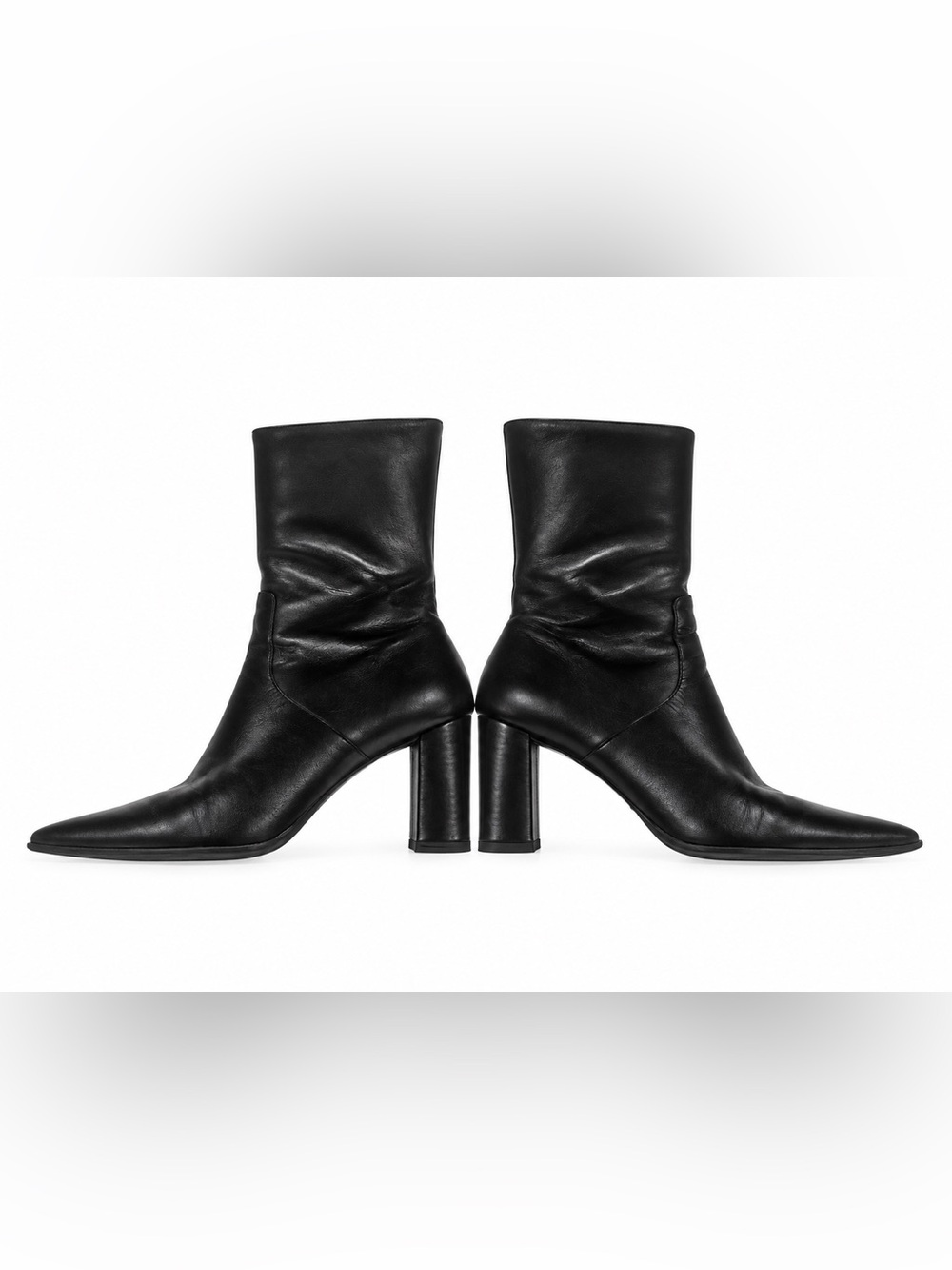 Michelle D Vintage Black Women's Leather Pointed-Toe Block Heel Ankle Boots 7.5